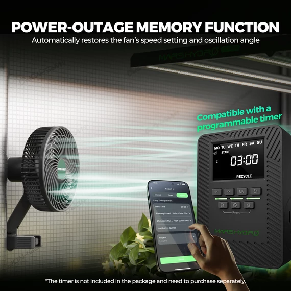 Mars Hydro M6 Grow Tent Clip ventilátor, 6 hüvelykes, automatikusan oszcilláló ventilátor