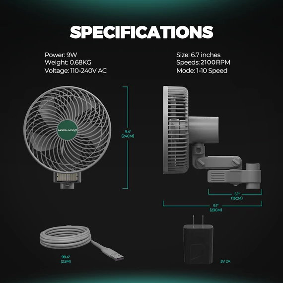 Mars Hydro M6 Grow Tent Clip ventilátor, 6 hüvelykes, automatikusan oszcilláló ventilátor